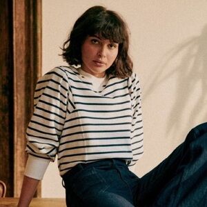 Sezane Alexa Sweatshirt in Striped Navy and White